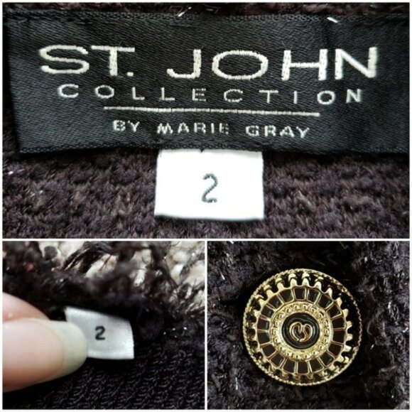 St John Vintage Brown Knit Belted Blazer Jacket with Furry Removable Collar - Picture 7 of 7